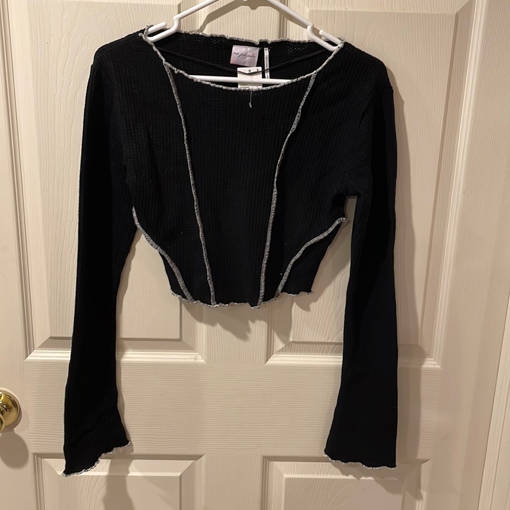 Urban Outfitters black waffle knit long sleeved top.  Size medium.  NWT.